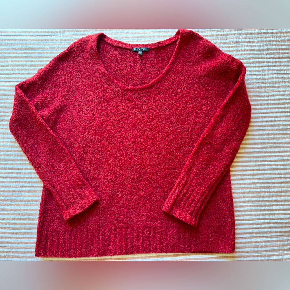 Eileen Fisher Womens Red Merino Wool Cashmere Blend Marled Sweater Size S